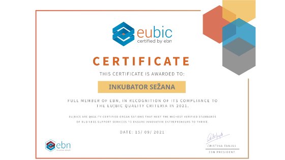 Inkubator Sežana edini prejemnik certifikata EU|BIC v Sloveniji